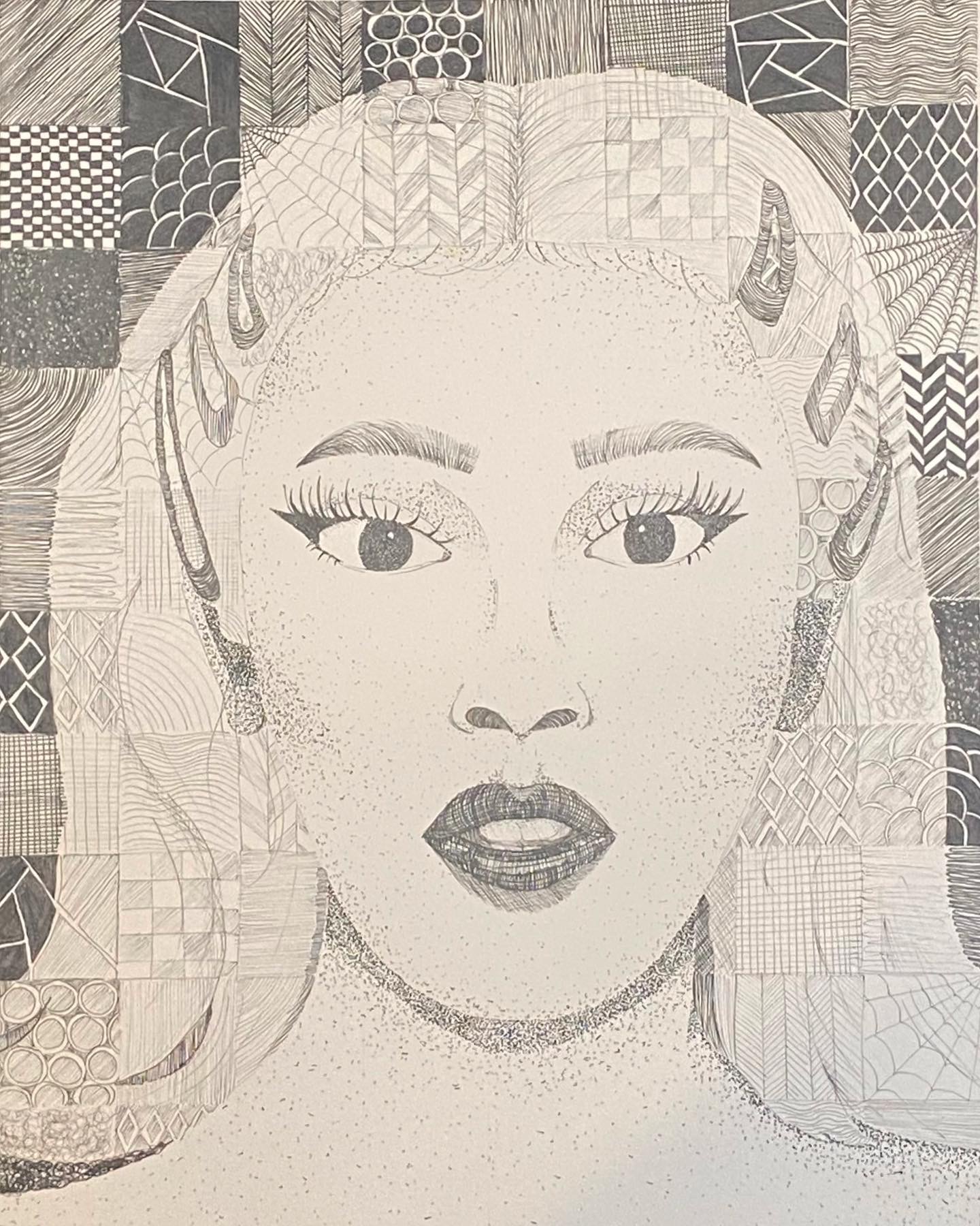 ink drawing of singer Doja Cat