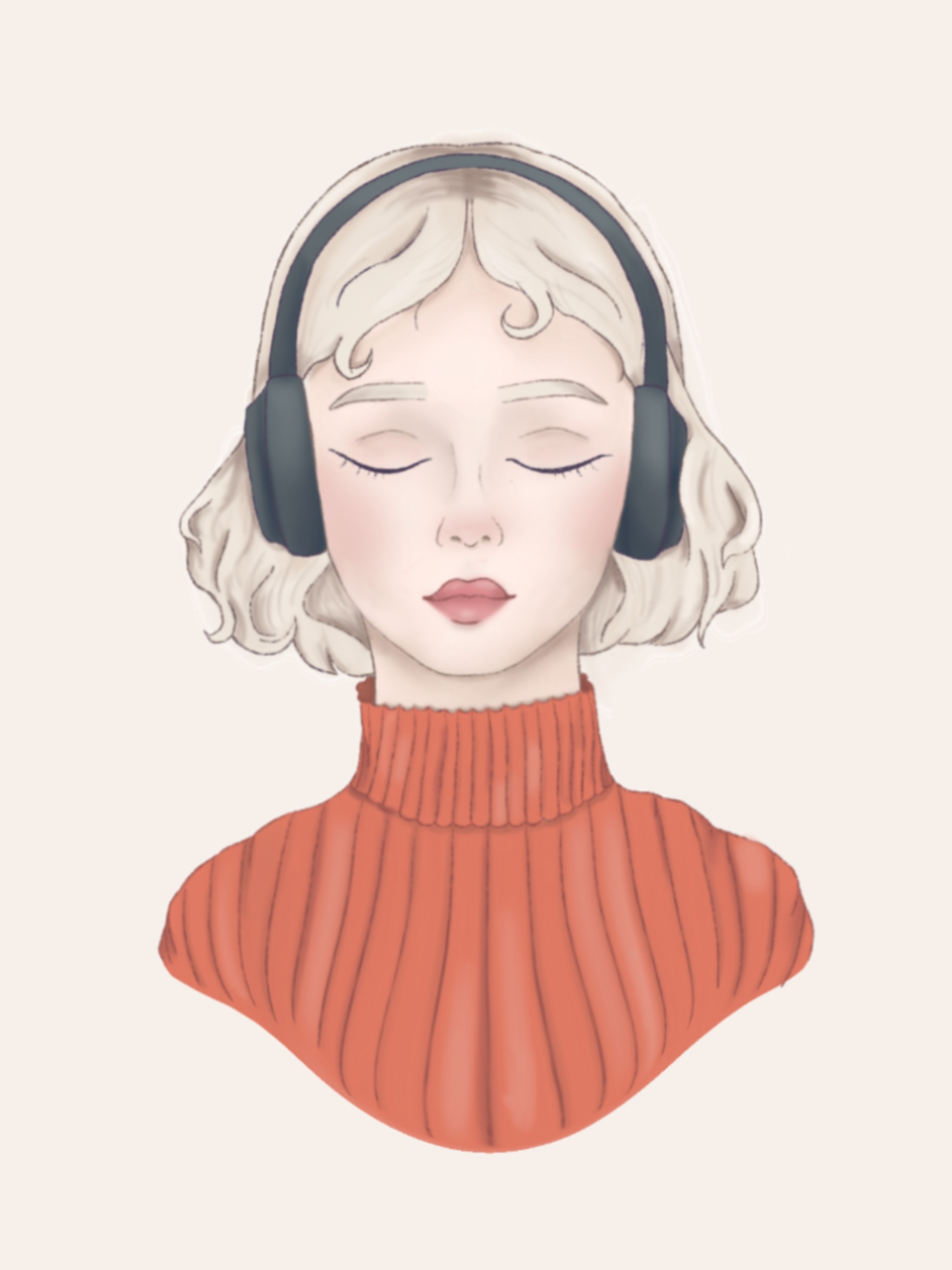 digital painting of girl with headphones