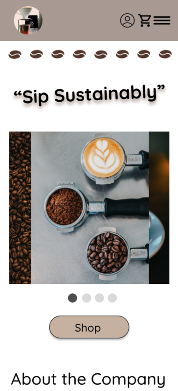 mobile homepage for a shop selling coffee beans