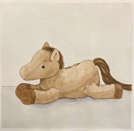 watercolor painting of a ten horse stuffed animal